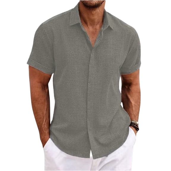 Sewkxo Mens Linen Shirt Short Sleeve Wrinkle Free Casual Untucked Button Down Shirts Summer Beach Breathable Shirt,BR 2XL