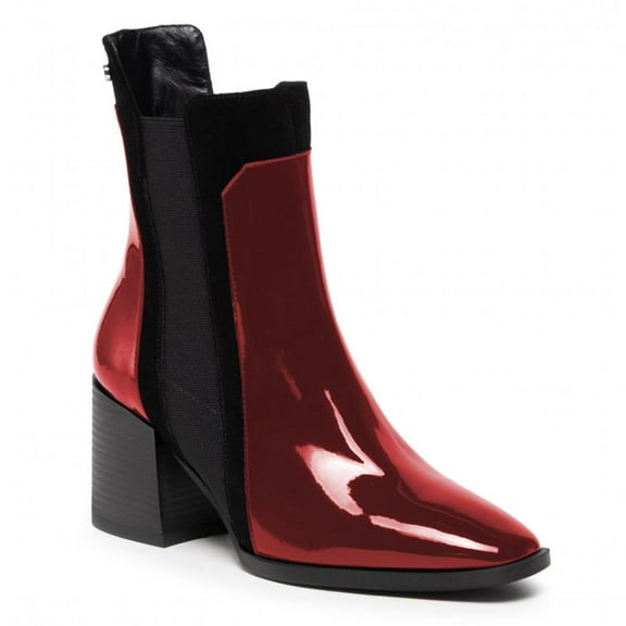 FSJ Women Square Toe Side Zipper Booties Mid Block Chunky Heel Ankle Boots Comfortable Work Daily Walking Shoes Size 8 Red