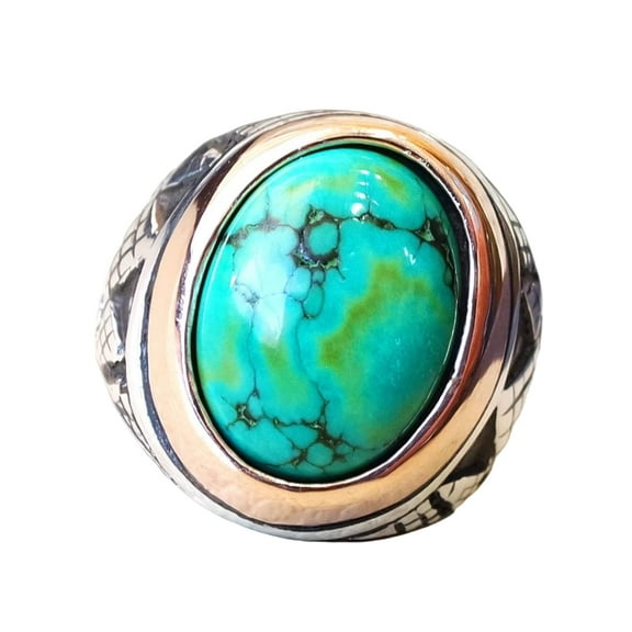 Tibetan Turquoise Ring, Silver Jewelry, 925 Silver Ring, Father's Day, AAA Natural Turquoise, December Birthstone Ring, Heavy Mens Ring, Spiritual Healing Gemstone, Christmas, Signet Mens Ring