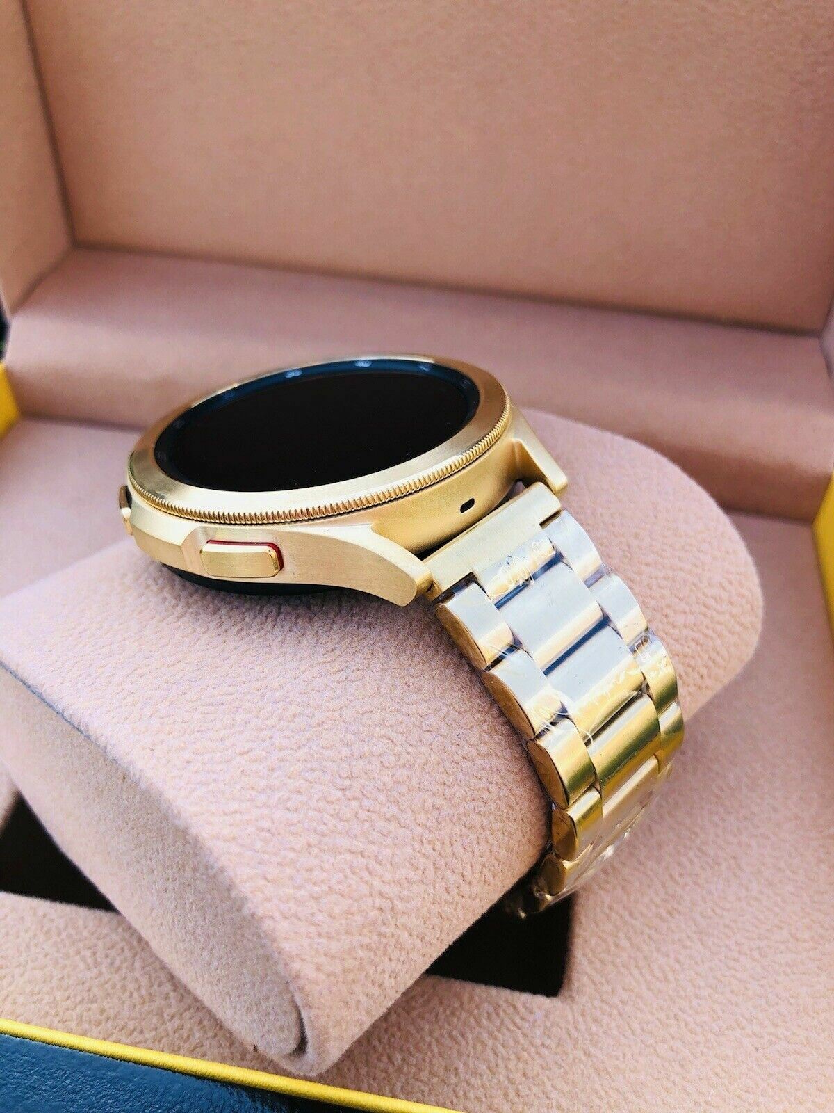 Custom 24k Gold Plated 42mm Samsung Galaxy Watch 4 POLISHED Gold Bezel Gray Band - image 5 of 11