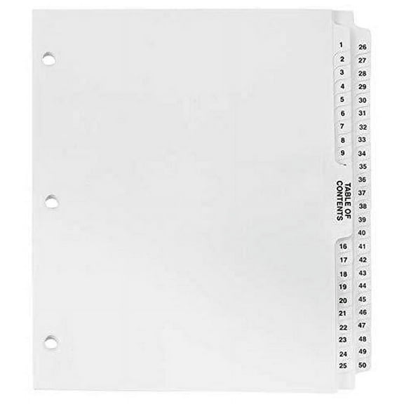 Numbered Dividers 1-50 3 Hole Punched