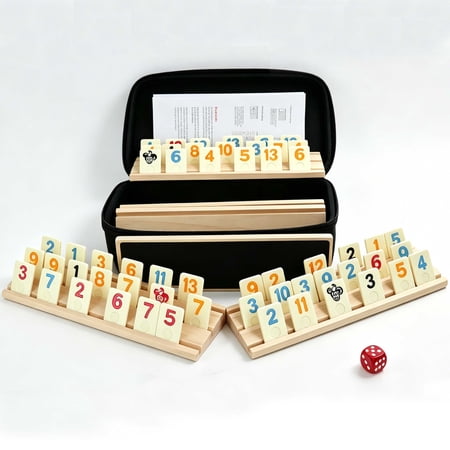 B.IVW 6 Players Rummikub Game Set with 6 Wooden Tile Holders & Storage Case