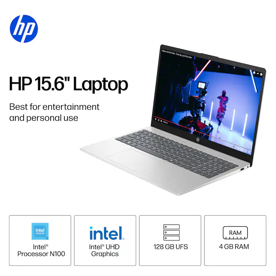 HP - 15.6" Laptop - Intel N100 2023 - 4GB Memory - 128GB UFS - Natural Silver