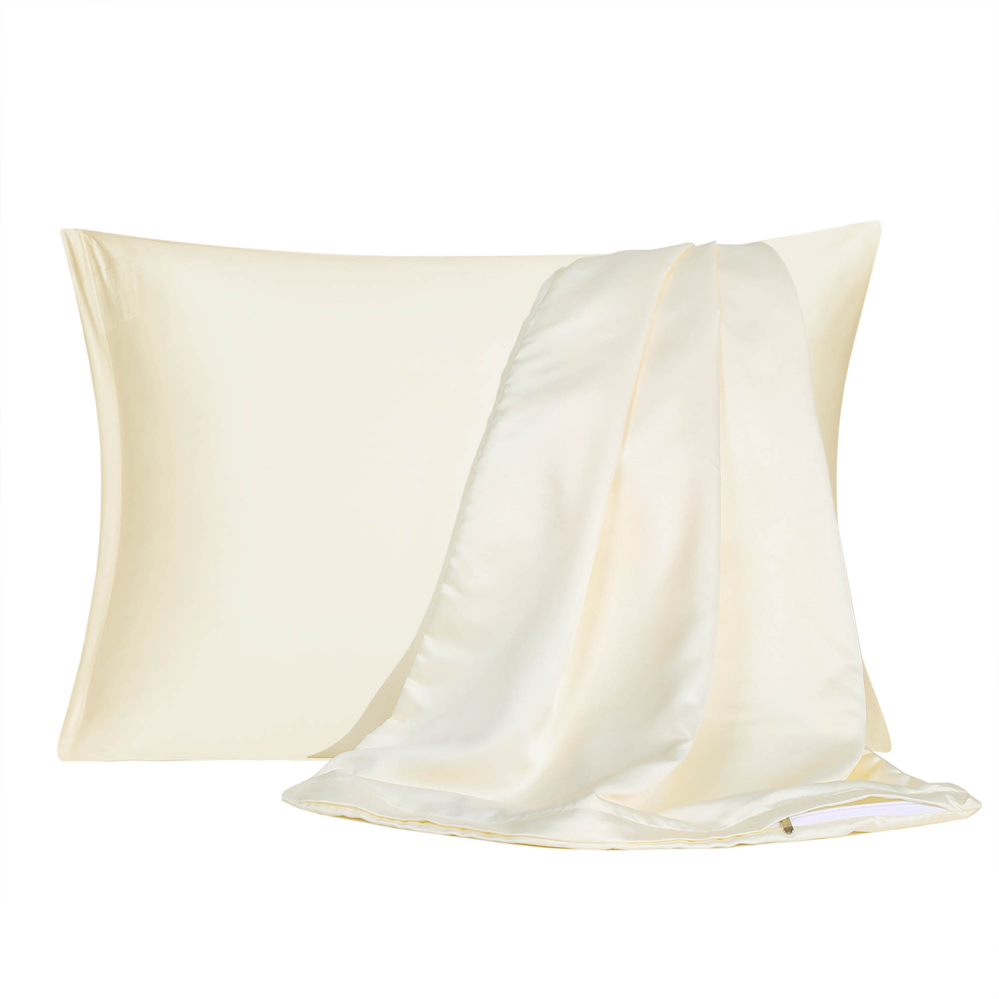 Satin Pillowcase with Zipper Standard Size Set of 2 Silky Sateen Pillow