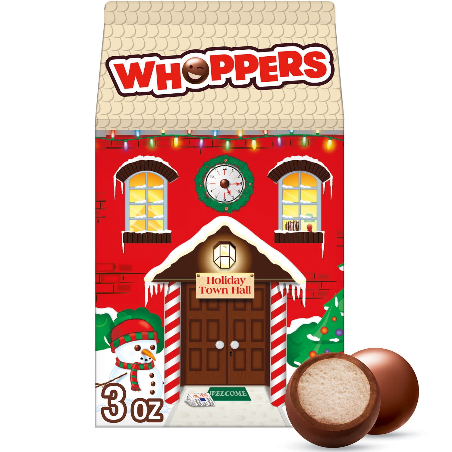 (4 pack) Whoppers Malted Milk Balls Christmas Holiday Candy Stocking Stuffers, Carton 3 oz