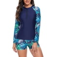 thumbnail image 4 of Women Two Rash Guard Long Sleeve Swimsuits 50+ Swim Shirt Bathing Suit with Boyshort Bottom Black XL, 4 of 7