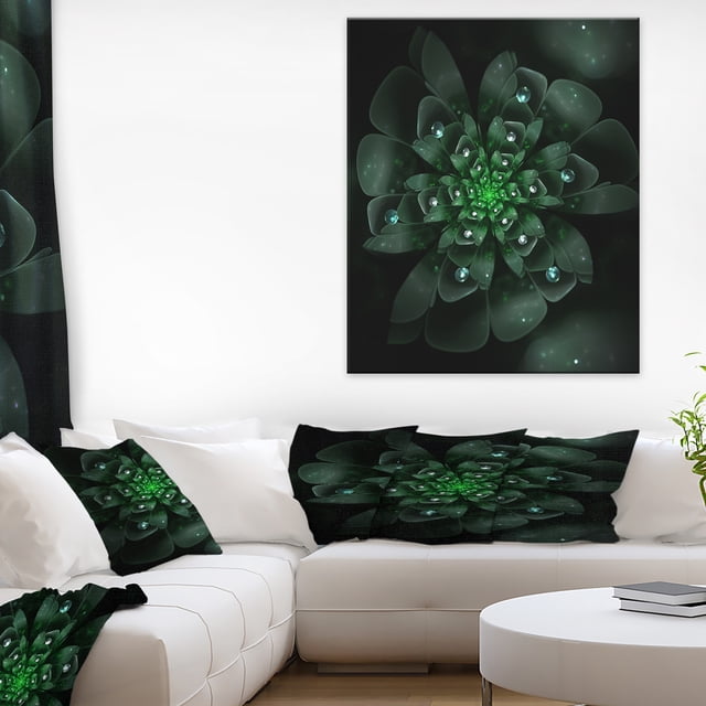 Glowing Crystal Green Fractal Flower - Floral Canvas Art Print