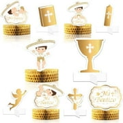 Mi Bautizo Decorations-First Communion Honeycomb Centerpieces Double Sided Table Toppers for Boy Baptism Party Decor Christening 3D Table Toppers God Bless First Communion$$Electronics Accessories