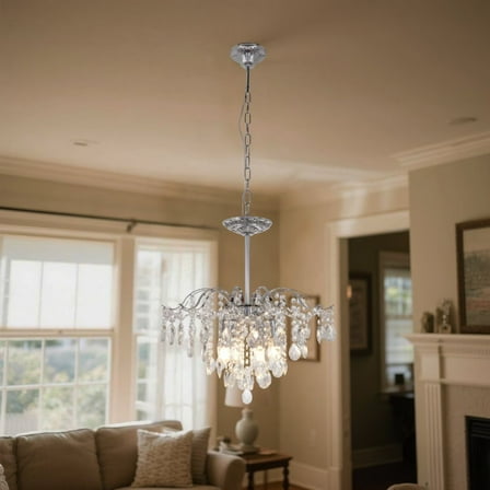 KPIBEST 20-inch French light luxury crystal chandelier, 6-light living room chandelier (silver)