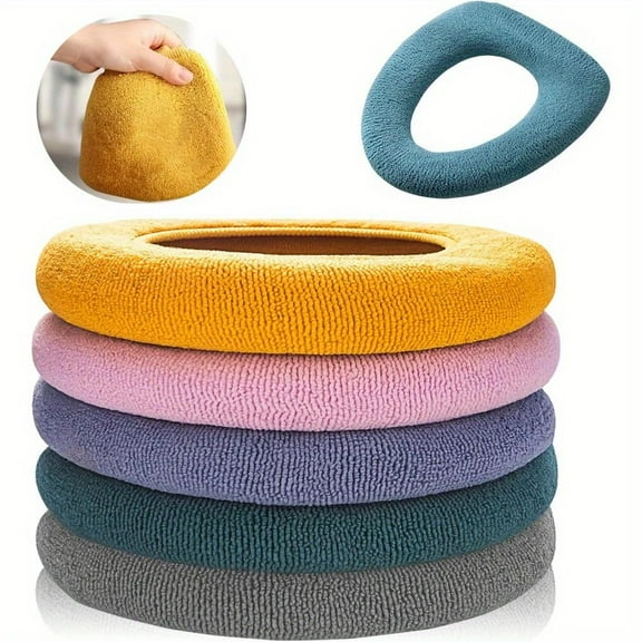 5 Pcs Toilet Cover, Toilet Seat, Thickened Bathroom Toilet Seat, Stretchable, Washable, Easy To Install, Comfortable Toilet Seat, Soft and Warm, Suitable for Most Toilet Models