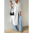 thumbnail image 4 of Women'S Casual Mid-Sleeves Button Down Shirts Solid Lapel Long Blouses Tops White L, 4 of 9