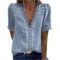 thumbnail image 3 of XVREFD Camisetas de encaje con cuello en V de manga corta para mujer, blusas elegantes tipo túnica, blusas holgadas de verano informales de encaje de algodón Jacquard, 3 of 5