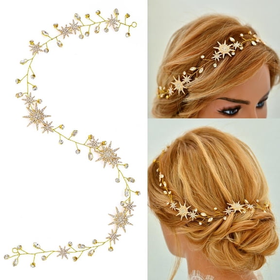 Gold Star Wedding Hair Vine Rhinestone Headpiece Crystal Bridal Hair Accessories for Women and Girls