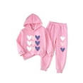 thumbnail image 2 of SGFCWSX Kids 2 Piece Outfit Girls Hoodie and Sweatpants Set Casual Heart Print Tracksuit Pink Size 7-8 Years, 2 of 7