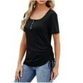 thumbnail image 6 of OKBOP Summer Tops for Women Short Sleeve Black Crew Neck Button Solid T-Shirts Womens T Shirts, 6 of 7