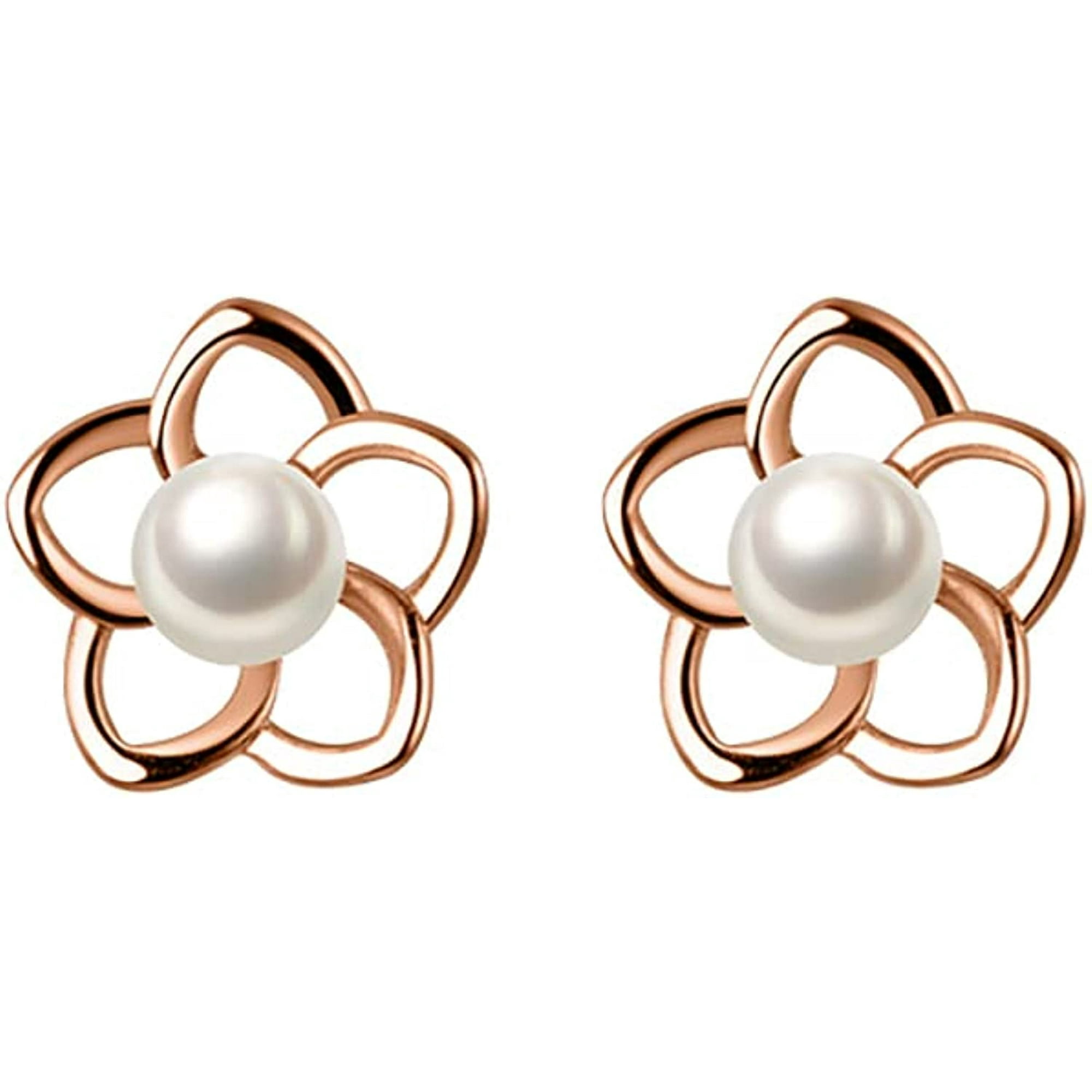 925 Sterling Silver Small Pearl Flower Earrings Studs for Women Girls Unique Petite Flower Studs Earrings