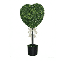 32" Boxwood Heart Topiary Outdoor, Valentine's Day Heart Shaped Topiary Trees, Artificial Decorations Ball Planter Pots with Bow Tie, Faux Fake Mini Greenery Indoor Porch Home Decor