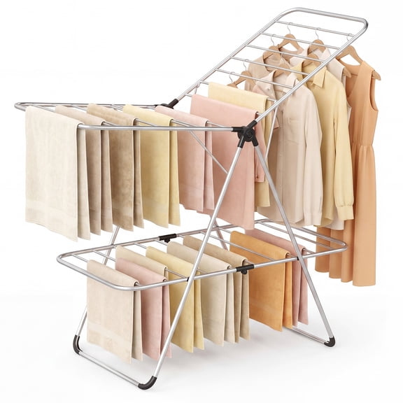 Costway Clothes Drying Rack Foldable 2-Level Laundry Airer with Adjustable Wings