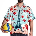 thumbnail image 4 of Eiffel Tower Valentine's Day Men's Short Sleeve Casual Printed Button Down Beach Shirt - Summer Hawaiian Top, 4 of 6