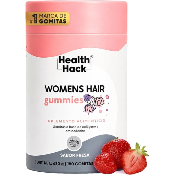 Gomitas para Cabello Piel y Uñas Health Hack Womens Hair con Colágeno MSM Aminoácidos y 18 Ingredientes Sabor Fresa 180 Gomitas