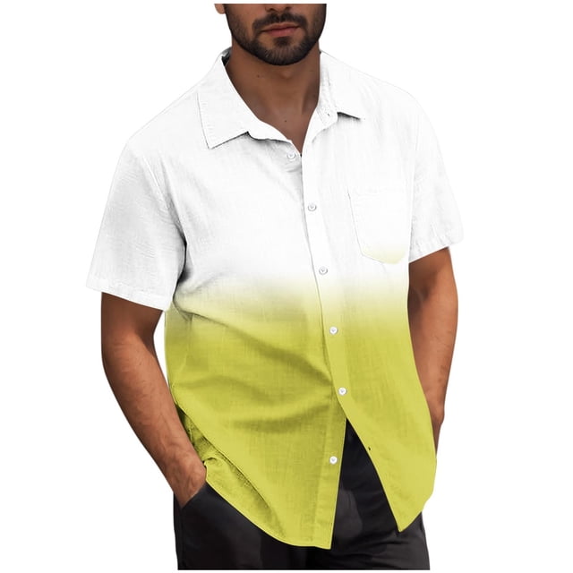 Mens Casual Manga Corta Botón Abajo Camisas Turndown Cuello Blusa de Impresión, Poliéster Ligero Top de la Moda para el Verano Al Aire Libre Y el Uso Diario