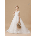 thumbnail image 5 of Knee LengthFlower Girl Dresses V Neck Tulle Layers Birthday Party Dress Lace Princess Pageant Dress for Girls White 8 -9Years, 5 of 8