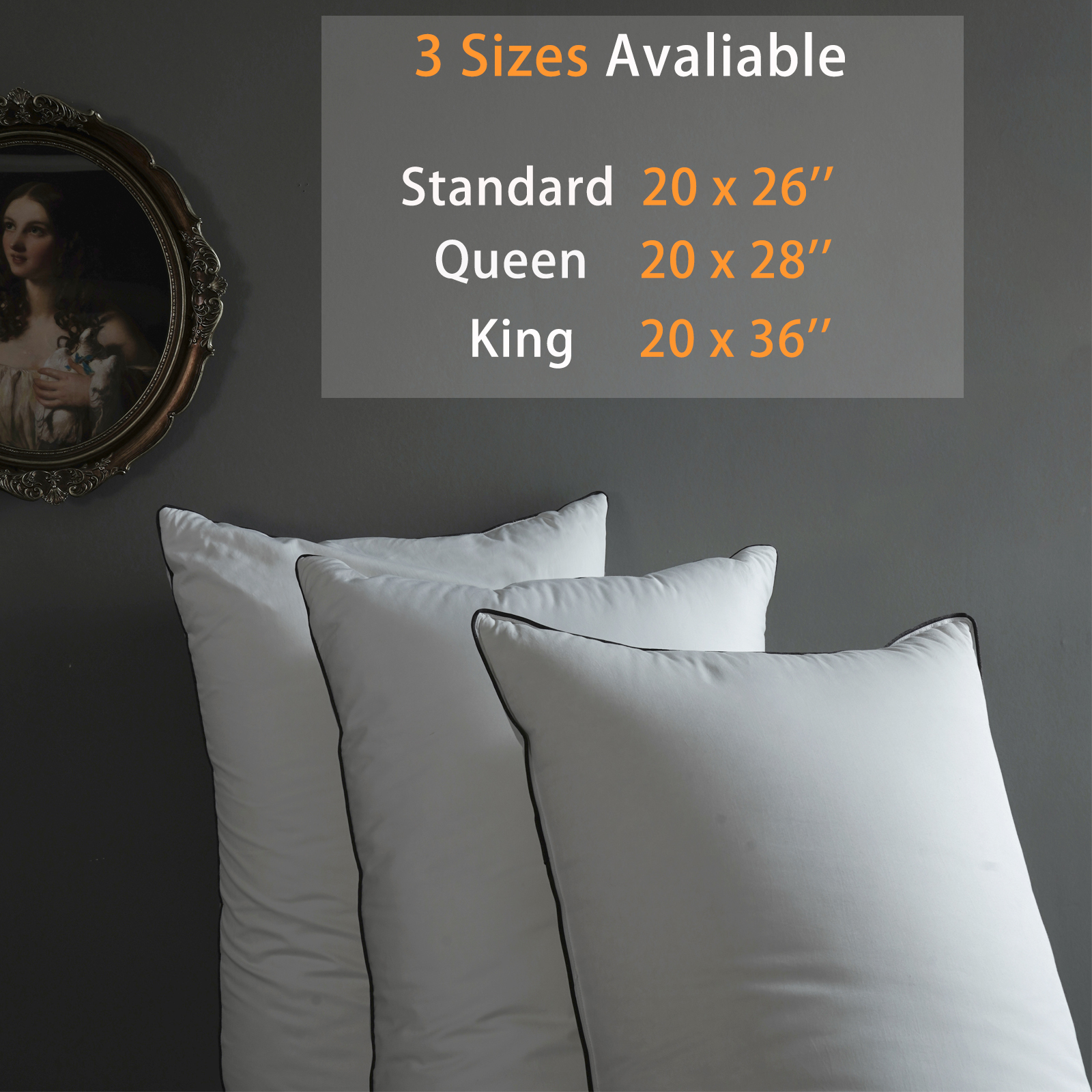 HYVIF Down Pillows，Bedding Luxury Down Pillow King Size，100% Cotton Shell Pillow Support for All Sleep Styles，Set of 1