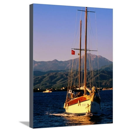 Yacht Cruising with Sails Down, Fethiye, Mugla, Turkey Stretched Canvas Print Wall Art By John Elk