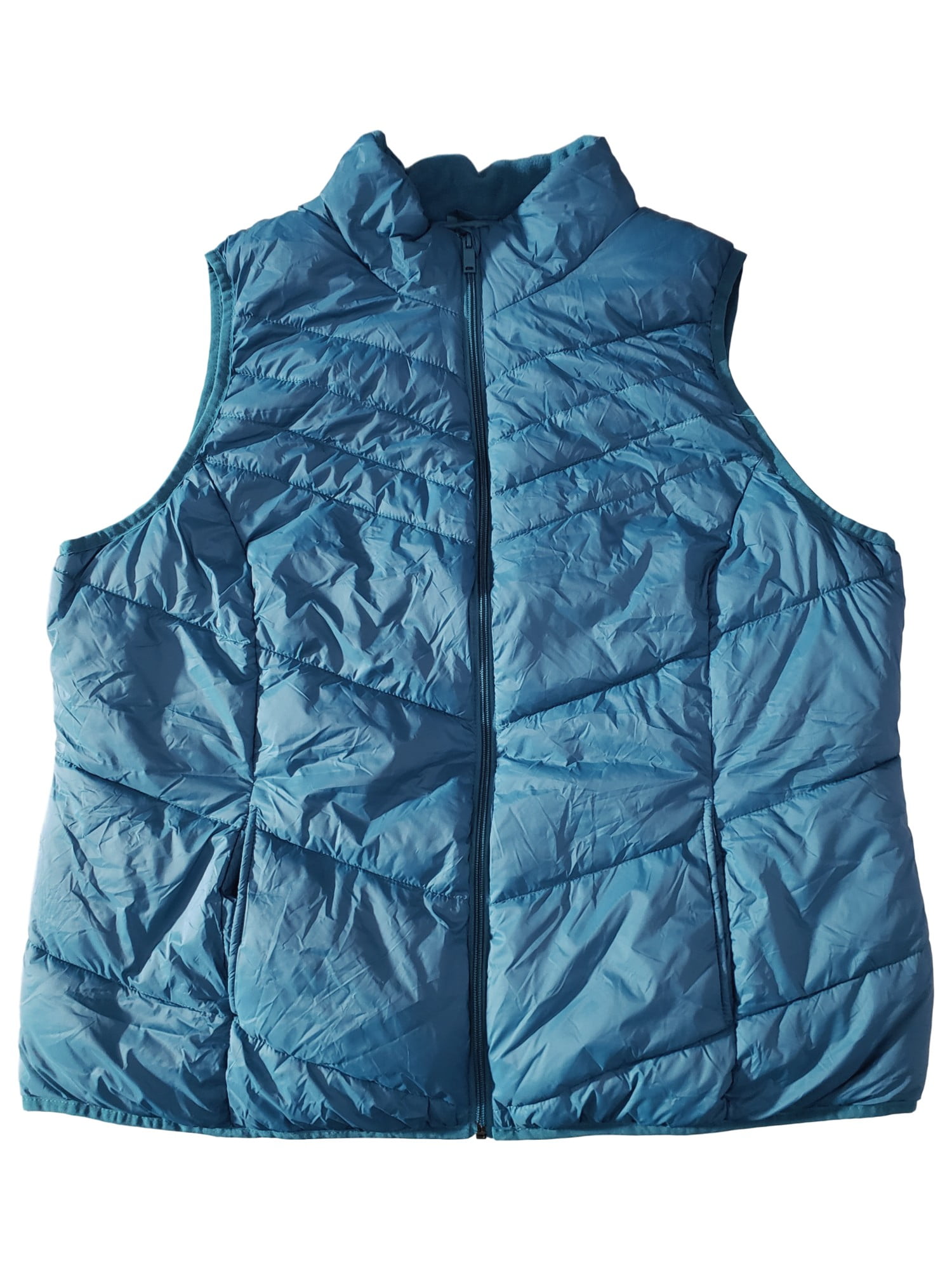 Xersion Womens Plus Corsair Blue Teal Lightweight Packable Puffy Zip Up Vest 2x