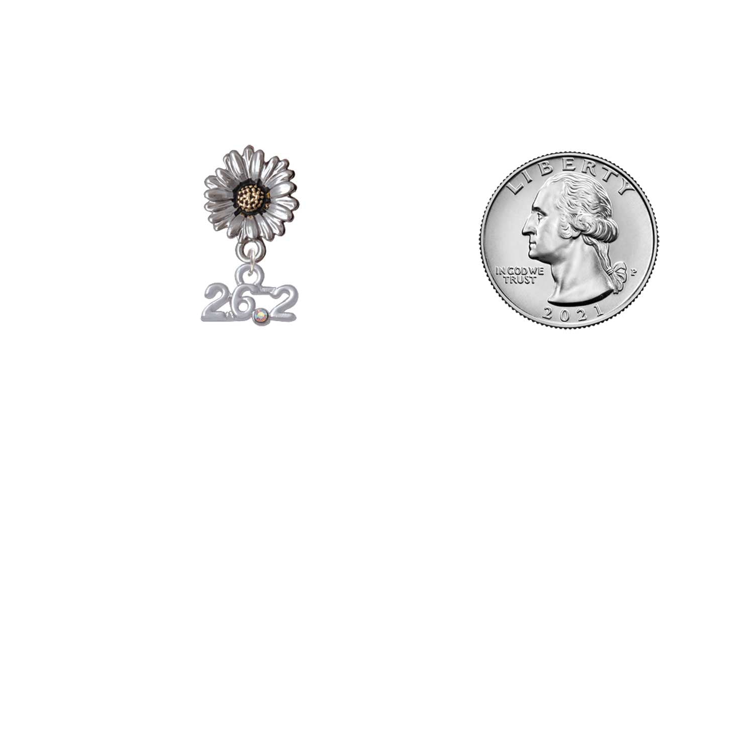 Delight Jewelry Silver-tone Marathon - 26.2 with Clear AB Crystal - Two-tone Daisy Flower Post Earrings