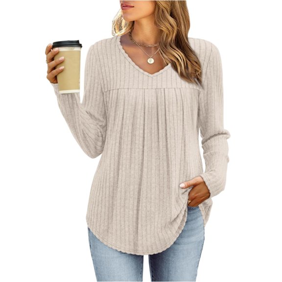 Women's Fashion Fall And Winter Long Sleeved Pullover Casual Solid Color Layer Pleated Loose Fit Shirts Top