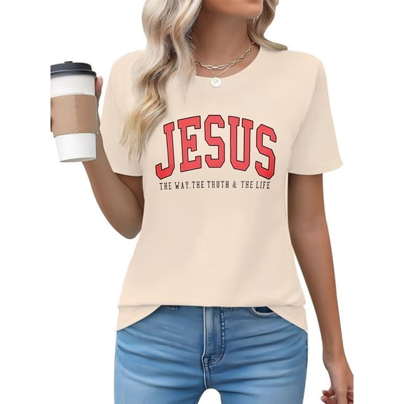 Women Christian T-Shirt Jesus Graphic Shirt Casual Loose Short Sleeve Crew Neck Top