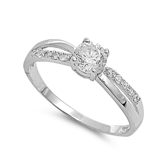 Channel Sided Round Center Cubic Zirconia Ring Sterling Silver 925