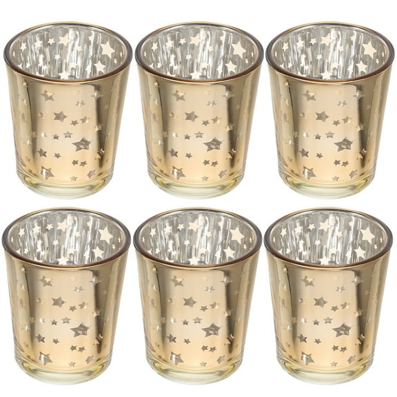 OUNONA Golden Glass Candle Holders with Exquisite Star Patterns for Decoration 6 Pieces