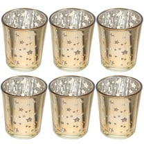 OUNONA Golden Glass Candle Holders with Exquisite Star Patterns for Decoration 6 Pieces