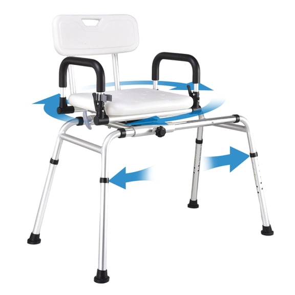 Sliding Shower Chair, 440 lbs Capacity Adjustable Height Bath Transfer Bench with Swivel Arms, Padded Shower Seat with Pivoting Arms for Elderly