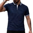 thumbnail image 2 of Ceisia Men's Regular Fit Contrast Trim Jacquard Short Sleeve Turndown Collar Casual Polo Shirt Gifts, 2 of 8