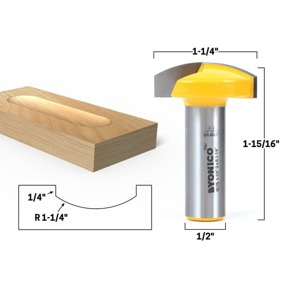 Yonico 1-1/4" Radius Horizontal Crown Router Bit - 1/2" Shank - 16175