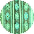 thumbnail image 1 of Ahgly Company Machine Washable Indoor Round Abstract Turquoise Blue Modern Area Rugs, 7' Round, 1 of 4