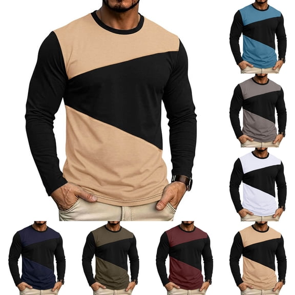 WAENQINLA Men Lightweight Long Sleeve Tees Crew Neck Color Block Slim Fit Tshirts Moisture Wicking Breathable Casual Pullover Tops S-2XL