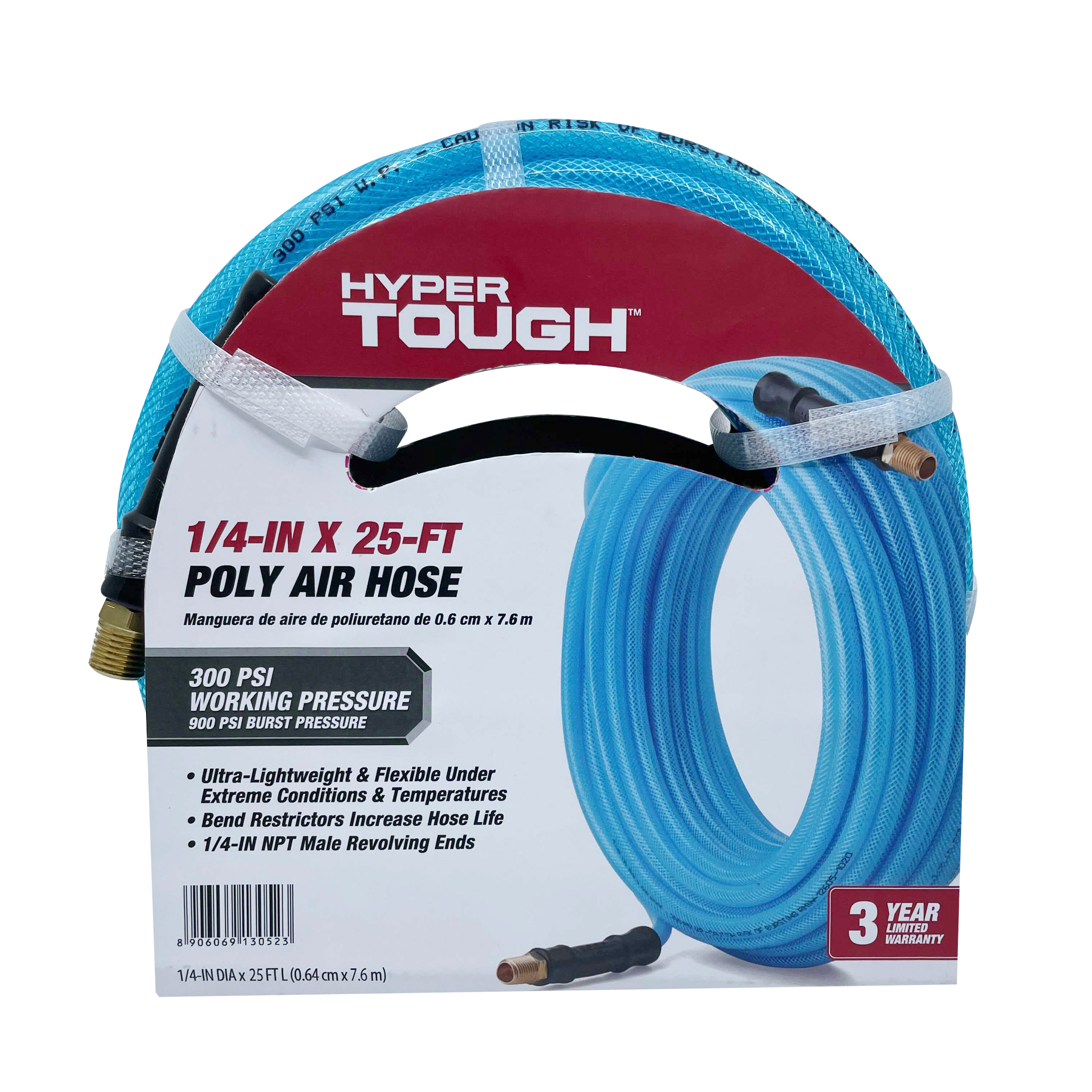 Hyper Tough 1/4in x 25ft Poly Air Hose, Ultra Light, and Flexible