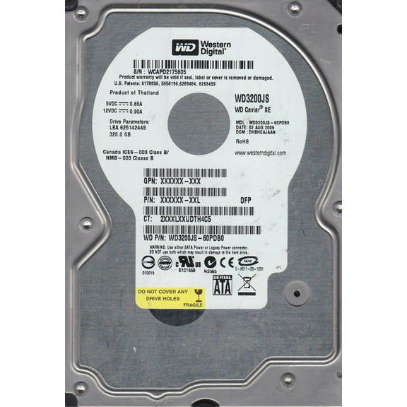 WD3200JS-60PDB0, DCM DHBHCAJAAN, Western Digital 320GB SATA 3.5 Hard Drive
