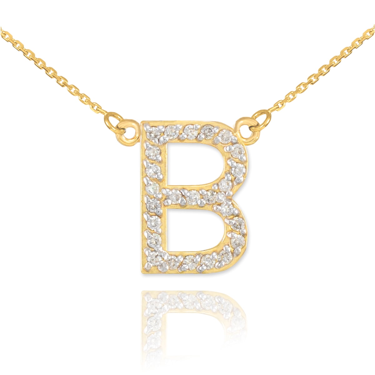 Initial "B" Pendant Necklace Natural Diamond 14K White Gold Over Sterling 18"