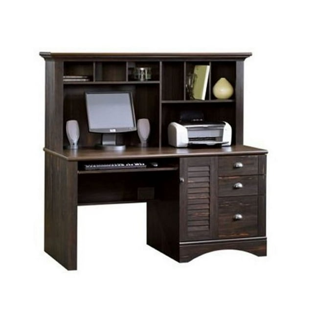 Sauder Harbor View Computer Desk with Hutch in Antiqued Paint