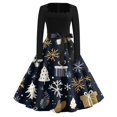 thumbnail image 2 of Christmas Dresses for Women Long Sleeve Flare Dress with Merry Christmas Print for Hollow Party Casual Square Collar Dresses,Navy,XL, 2 of 4