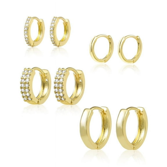 Alexcraft Hoop Earrings Set for Women Dainty - 14K Gold/Silver Plated CZ Cartilage Earring Small Hoop Earring Set - Multiple Piercing Lightweight Chunky Earrings Jewelry Gifts for Women 4Pairs