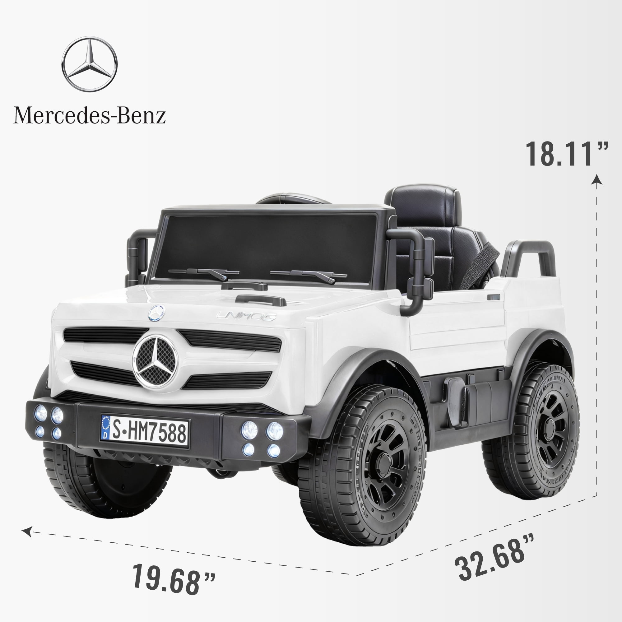 BKIRNP 12V Ride on Toys Electric Car,Licensed Mercedes-Benz Unimog w/Parent Remote Control,Age for 1-4 Boys,Girls,Kids,White