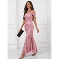 thumbnail image 4 of Pink Sequin Off-Shoulder Mermaid Evening Gown For Formal Party Prom, 4 of 6