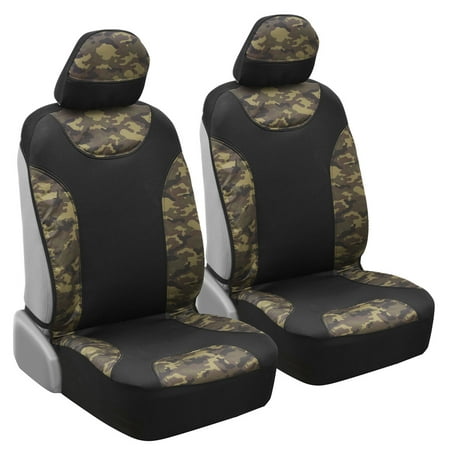 Camo Seat Covers for Truck Car SUV - Two Tone Black & Camouflage Sideless Front Auto Seat Protectors,