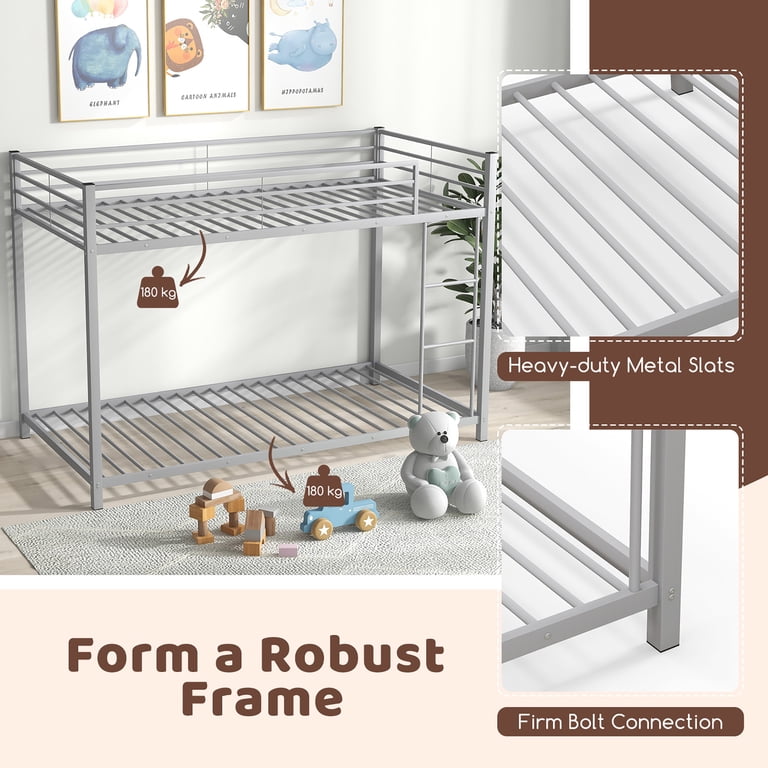 Gymax Twin Over Twin Low Metal Bunk Bed with Guardrails photo 7